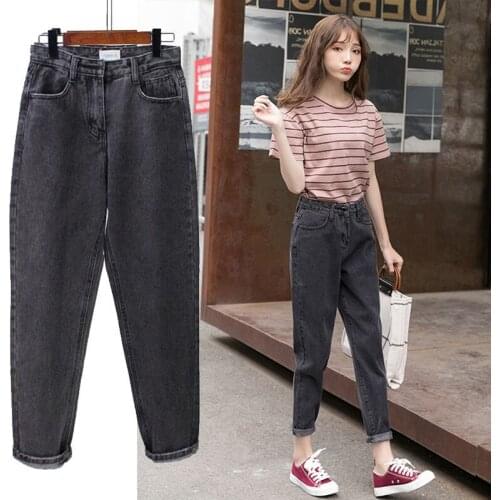 Black Grey Harlan Wide Leg Jeans Women Loose Korean Students High Waist Radish Pants