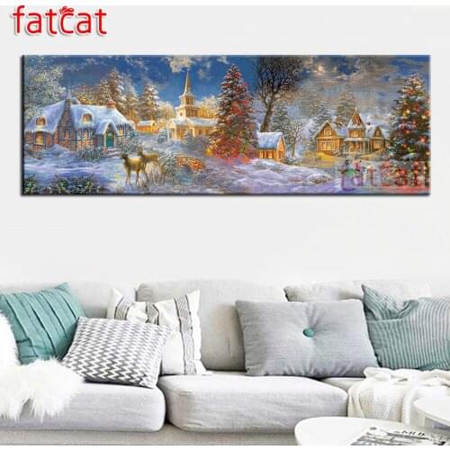 FATCAT Christmas town scenery large 5D Diy Diamond Painting Full Square Round Rhinestone Embroidery sale Needlework Decor AE2378