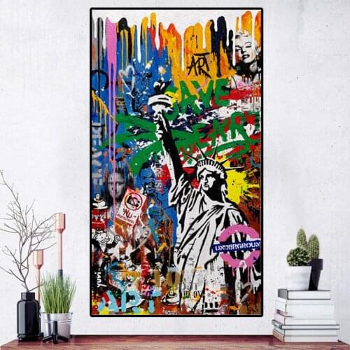 Street Graffiti Art Statue of Liberty Canvas Painting Abstract Posters and Prints Wall Art Picture for Living Room Home Decor