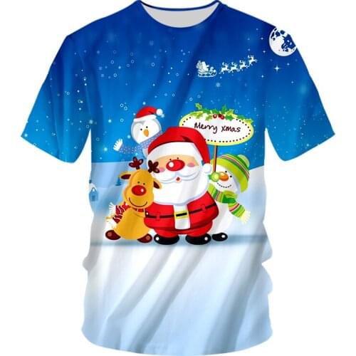 IFPD EU Size Mens Christmas T Shirt 3D Printed Lovely Santa Claus And Elk Clothing Man Casual Cartoon Xmas Party O Neck Tshirt