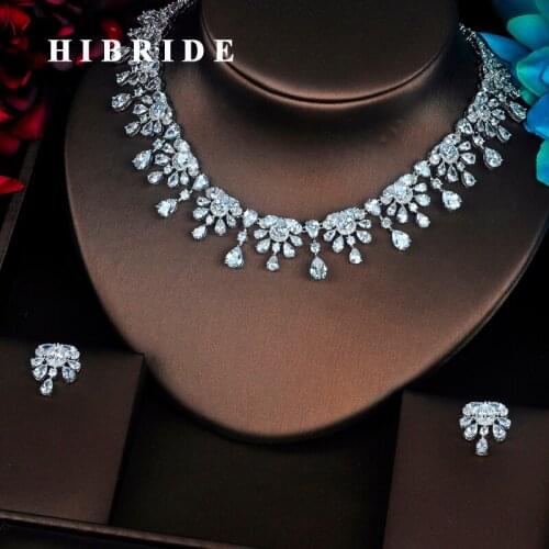 HIBRIDE Beautiful Flower Shape Crystal Cubic Zirconia Women Jewelry Sets Wedding Bride Dress Accessories Wedding Show N-361