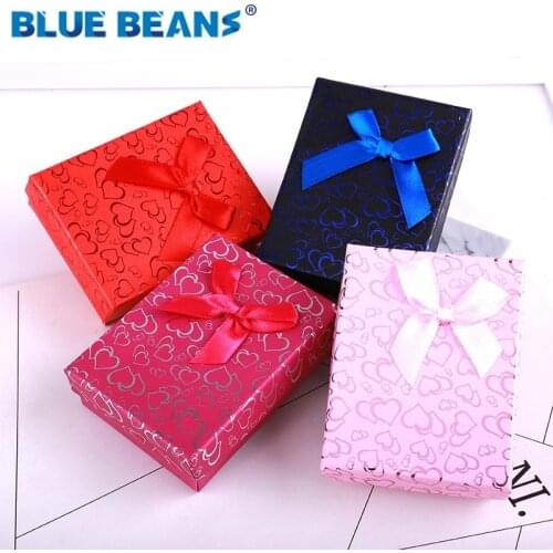 Heart Jewelry Necklace Earrings Ring packaging Box Hot sell Paper Gift Box Organizer sponge boxes gift Bangles Bow Gold 2019 New