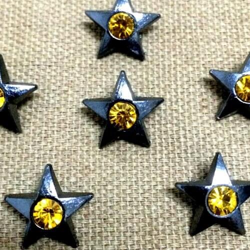 30PCS 15MM Gun Metal Star Studs Rivet Punk Bottom Studs Spike Yellow Crystal Studs Fit Shoes Belt Bag Accessorie Leather Craft