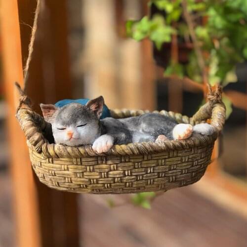 Cute Kitten Swing Pendant Creative Garden Courtyard Decor Statue Cute Animal Balcony Figurines Resin Home Decoration Sculpture
