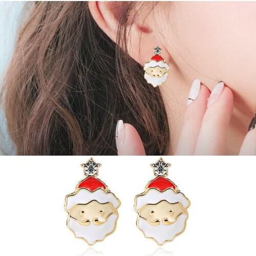 Sweet Christmas Santa Claus Earrings Rhinestone Star Ear Clips Without Piercing Earrings for Women Girls No Ear Hole Jewelry