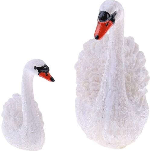 1 Pair Resin Swan Miniature Sculpture Figurine for Office Garden Yard Lawn