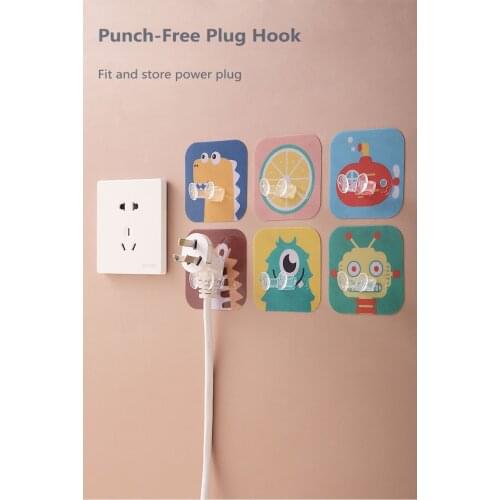 Multifunctional Punch-free Plug Hook Cartoon Animal Wall Hanging Storage Multi-function Adhesive Power Cord Socket Hanger