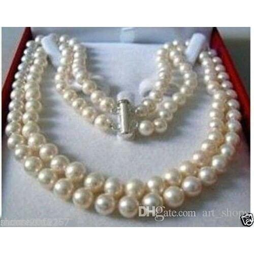 Selling 8-9mm 2 Rows Genuine white freshwater PEARL NECKLACE 18">>> free shipping