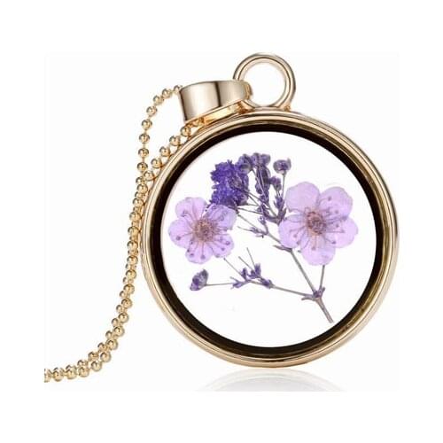 1PC Natural pressed flower floating locket necklace,Real Flower Botanical Necklace,Flower Botanical Necklace