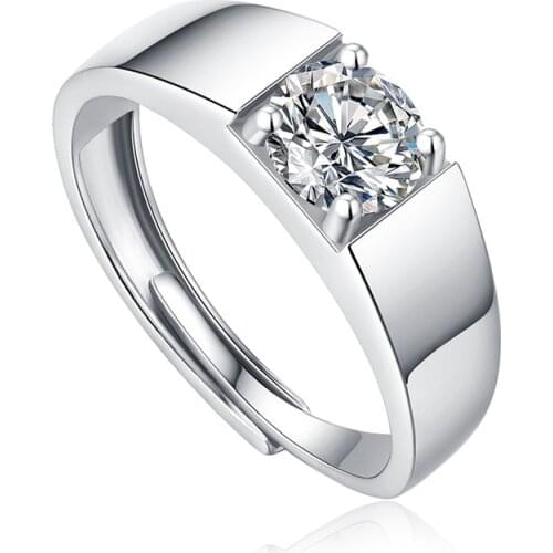 1ct White Moissanite Couple Adjustable Opening Rings For Women Wedding Party Anniversary Classic Fashion 925 Silver Jewelry