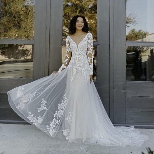 Hippie Beach Boho Wedding Dress V Neck Long Sleeve 2021 Criss Cross Backless Sheath Bridal Gown Custom Made Cheap