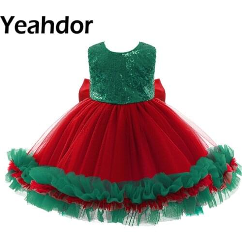 Flower Girl Princess Dresses Bowknot Sequins Mesh Tutu Communion Dress Kids Christmas Costume Girls Wedding Party Ball Gown