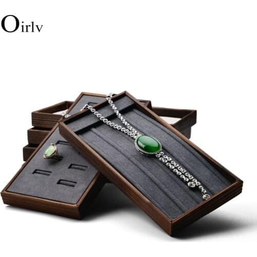 FANXI Wood Jewelry Display Stand Earring Display Tray Ring Display Display Shelf with Soft Sponge for Jewelry Shop