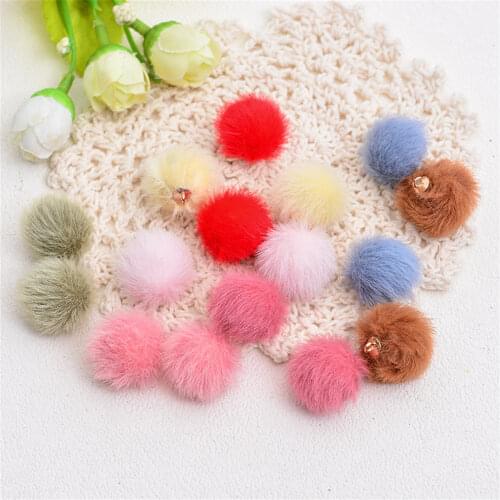 20Pcs 15mm Faux Leather Artifici Fur PomPom KeyChain Rabbit Hair Bulb Bag Pom Pom Ball Pendant Earrings Necklace Accessories jp