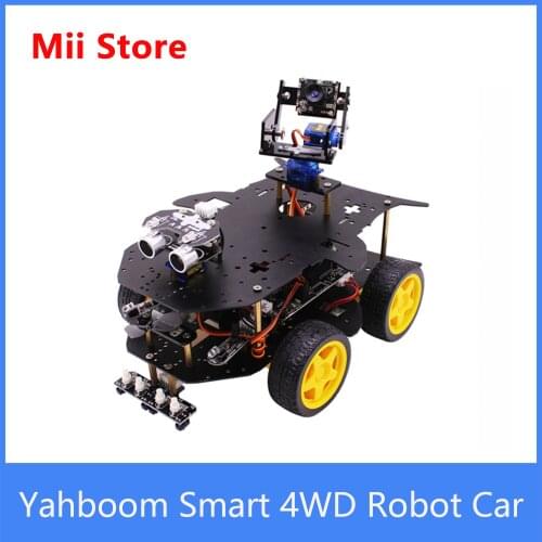 Yahboom DIY STEM Programming Education Raspberry Pi 4 Smart 4WD Robot Car for AI Gameplays with sensor module