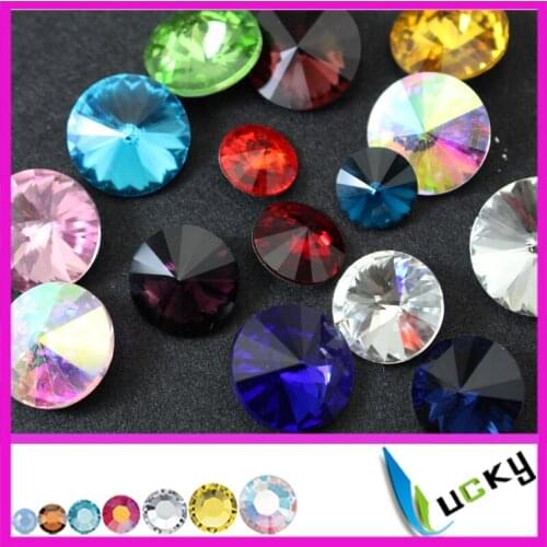 Super shiny Crystal Rivolis 100pcs 12mm Round shape Lucky Fancy stones point back rhinestones jewelry strass beads all colors