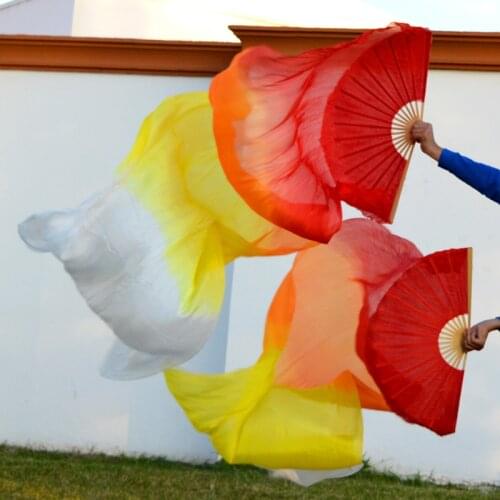 High Quality Silk Belly Dance Fans Dance 100% Real Silk Fans Left+right Hand Imitation Silk On Sale 150/180*90 cm picture color