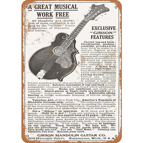 WallColor 8*12 Metal Sign 1911 Gibson Guitars and Mandolins Vintage Look