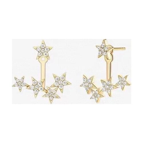 Gold Color Cubic Zirconia 925 Sterling Silver Star Earring Women Drop Earings Fashion Jewelry Wedding Party Gift