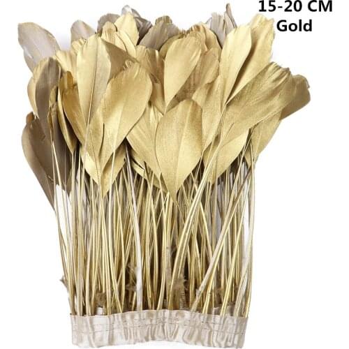 Gold Silver Goose Feathers Trims Real Geese Feather Fringes Ribbons 6-8 inch for Dress Skirt Cloth Belt Decorative Plumes
