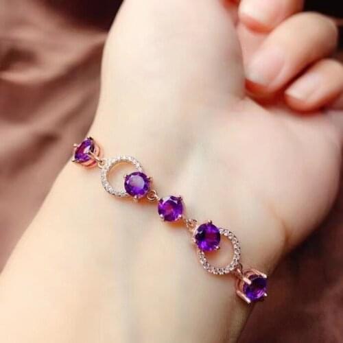 100% Real And Natural Amethyst chain bracelet Free shipping Natural real Amethyst 925 sterling silver