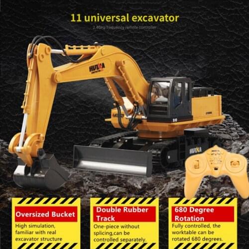 11CH Alloy Engineering RC Truck 680 Degree Rotation Console Simulation Light 2.4G Wireless RC Electric Excavator Childrens Toy