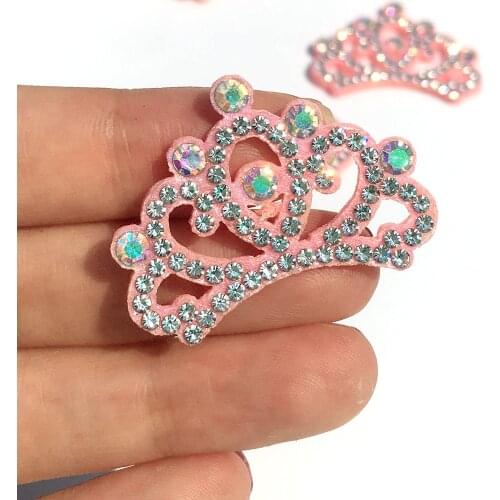 15Pcs/Lot Crown AB Rhinestone Patches for Kids Clothes DIY Stripes Iron on Appliques Thermo Clothing Embroidery Crown Badge