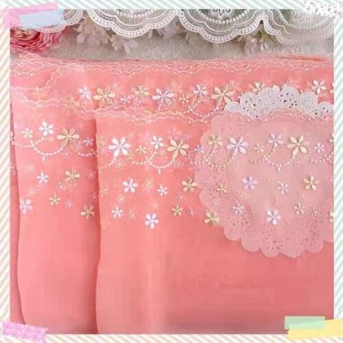 2 Yards 20cm Wide Orange Color Bowknot Flower Embroidered Lace Fabric Trim Ribbons DIY Sewing Handmade Materials