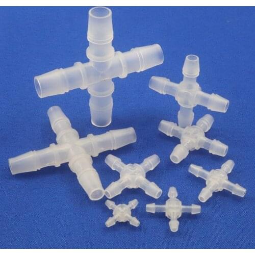 5pcs 2.4-12.7mm PP Plastic Cross Connectors Drip Irrigation Aquarium Fish Tank Hose 4ways Joints Air Pump Aerator Pagoda Joint