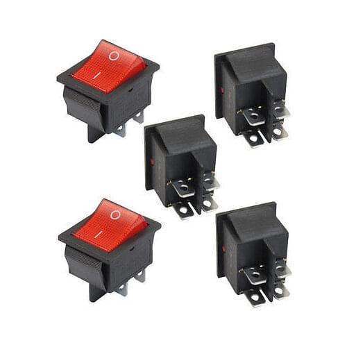 5 x Red Illuminated Light On/Off DPST Boat Rocker Switch 16A/250V 20A/125V AC