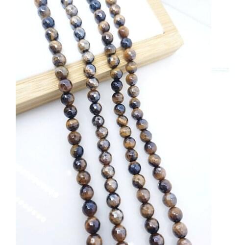 6mm-12mm Natural Gemstone Electroplating Yellow Tigers Eye Bead Round Faceted Beaded Bracelet Jewelry Making Wealth Circular