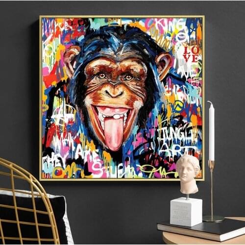 Abstract Cute Monkey Graffiti Street Art Posters and Prints Banksy Pop Canvas Painting Wall Art Picture Cuadros for Living Room