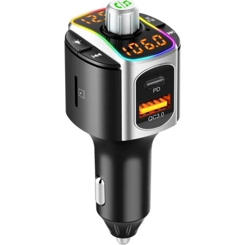 Car Mp3 Car Bluetooth Receiver FM Transmitter 7-color Ambient Light Dual Screen Dual Display PD+QC3.0BC67