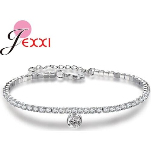 Adjustable CZ Rhinestone Tennis Bracelet & Bangle Silver 925 Jewelry Water Drop Charm Bracelet For Women Bridal Engagement
