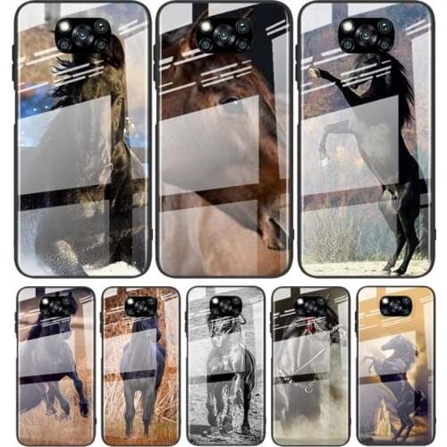 Tempered Glass Cover Luxury Anime Horse Animal For Xiaomi Mi POCO F3 F2 X3 NFC X2 M2 Pro Shockproof Shell Phone Case