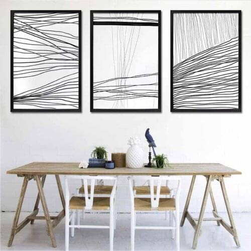Black and White Minimalist Theme Geometric Lines Hotel Corridor Home Living Room Porch Decorative Canvas Painting Wall Art Paris