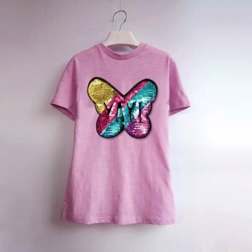 Summer fashion color changing clothes flip sequin girls T-shirt childrens short sleeve tops kids cotton tees girls tshirts