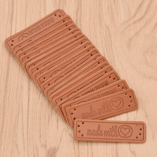 20pcs Made With Heart Leather Labels For Sew-On Garment Bags Shoes Handmade Craft Decoration Accessories