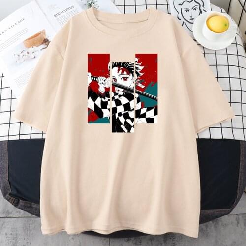 Demon Slayer Cartoon Kawaii Style Womens T-Shirt Harajuku Style T Shirt Summer Hot Sale Tee INS Trendy Short Sleeves Tops Women