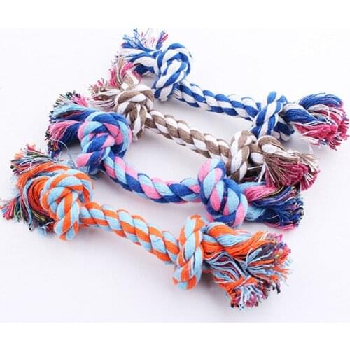 Hot Sale 17cm/23cm/28cm Pet Dog Toy Double Knot Cotton Rope Braided Bone Shape Puppy Chew Toy Cleaning Tooth