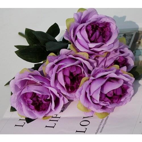 Simulation 5 Heads Peony Silk Flower Bunch Wedding Decoration Flower Arrangement Arches T Platform Road Lead Artificial Bouquet