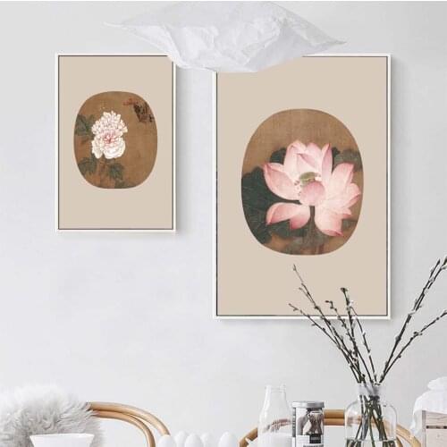 Chinese style Canvas Paintings Nordic Scandinavian Office Wall Art Poster Picture for Living Room Home Decor flower Lotus