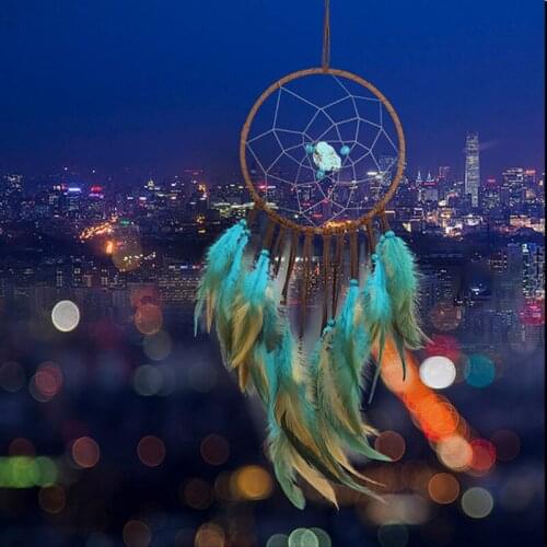 Wind Chimes Dream Catcher Net Lovely Blue Green Gemstone Indian Hanging Decor Dreamcatcher For Room Valentines Day Gift