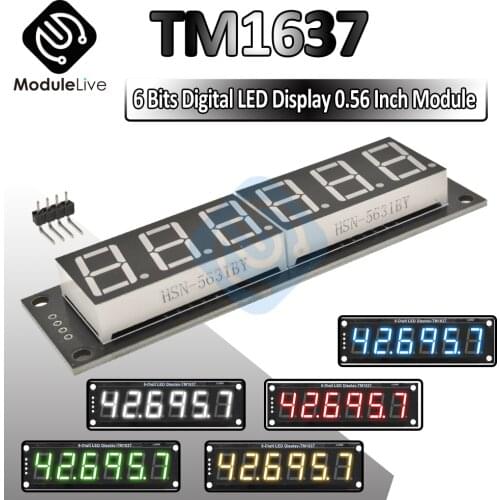 New TM1637 6 Bits Digital LED Display Module 7 Segment 0.56 Inch Clock RED Anode Tube Four Serial Driver Board Pack For arduino