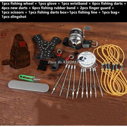 Powerful Multi-function Bowfishing Shooting Fish Slingshot Catapult Kit Stainless Steel Fishing Reel+fishing Darts+rubbe Band