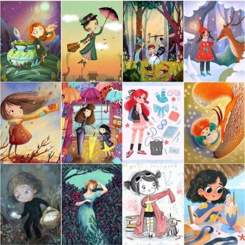 5D Diy Diamond Painting Kit Cartoon Girls Full Square Round Diamond Embroidery Cross Stitch Mosaic Anime Wall Art Pictures