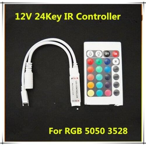 New DC 12V 24 Key Mini LED IR Remote Controller For 3528 & 5050 RGB Strip Light 300pcs/DHL