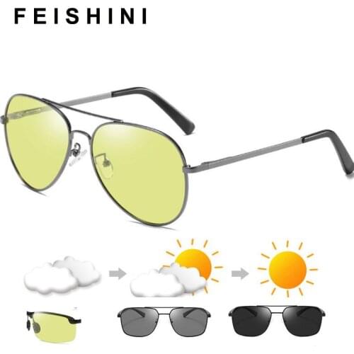 Feishini Anti Blue Light Glasses Blocking Filter Reduces Eyewear Strain Gaming Computer Photochromic Glasses Men Polarized Pilot