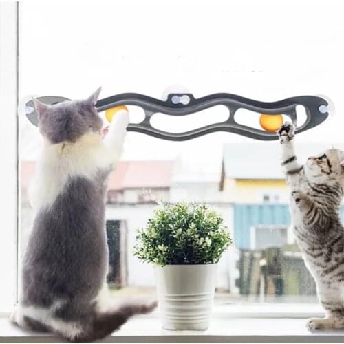 Puzzle Cat Teaser Toy Window Sucker Track Ball Cats Scratching Toys Pet Interactive Pingpong Balls Kitten Educational Toys