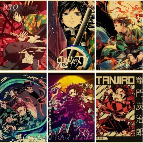 Anime Posters Demon Slayer Poster Retro Poster Home Decor Canvas Painting Wall Art Picture Photos for Childrens Room Decoration